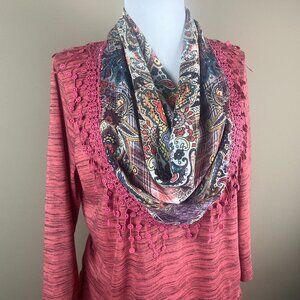 One World 3/4 Sleeve Blouse Petite Size PL, Heathered Salmon Orange